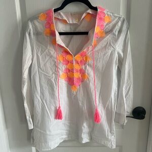 Lilly Pulitzer White Tunic with Pink and Orange Embroidery